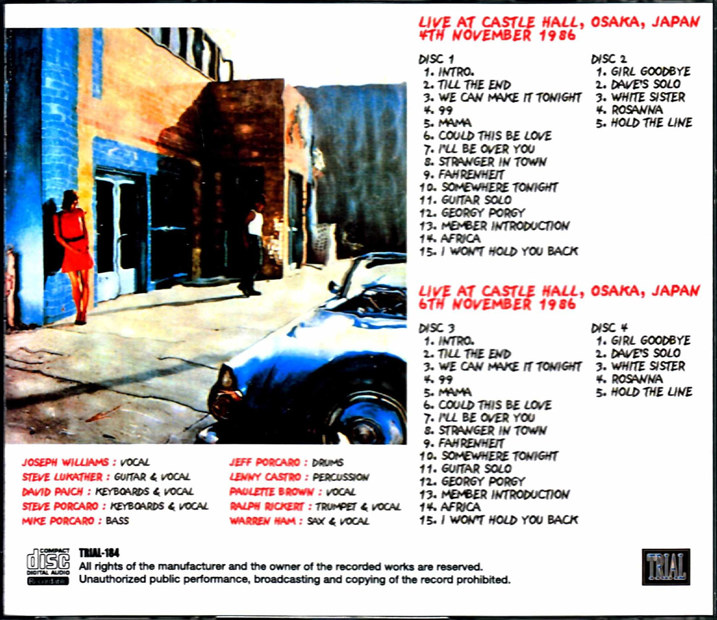 Toto/Osaka,Japan 1986 2Days Complete
