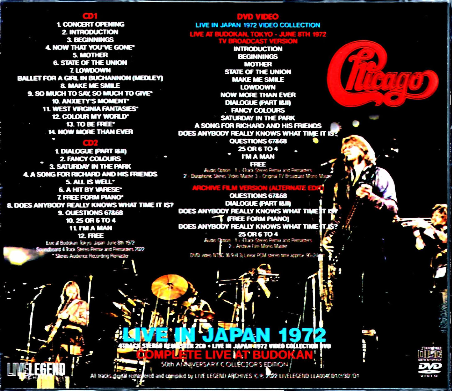 Chicago / Nippon Budokan Performance 1972 50th Anniversary Tokyo, Japan 1972 4Track Stereo Remaster & Video Collection