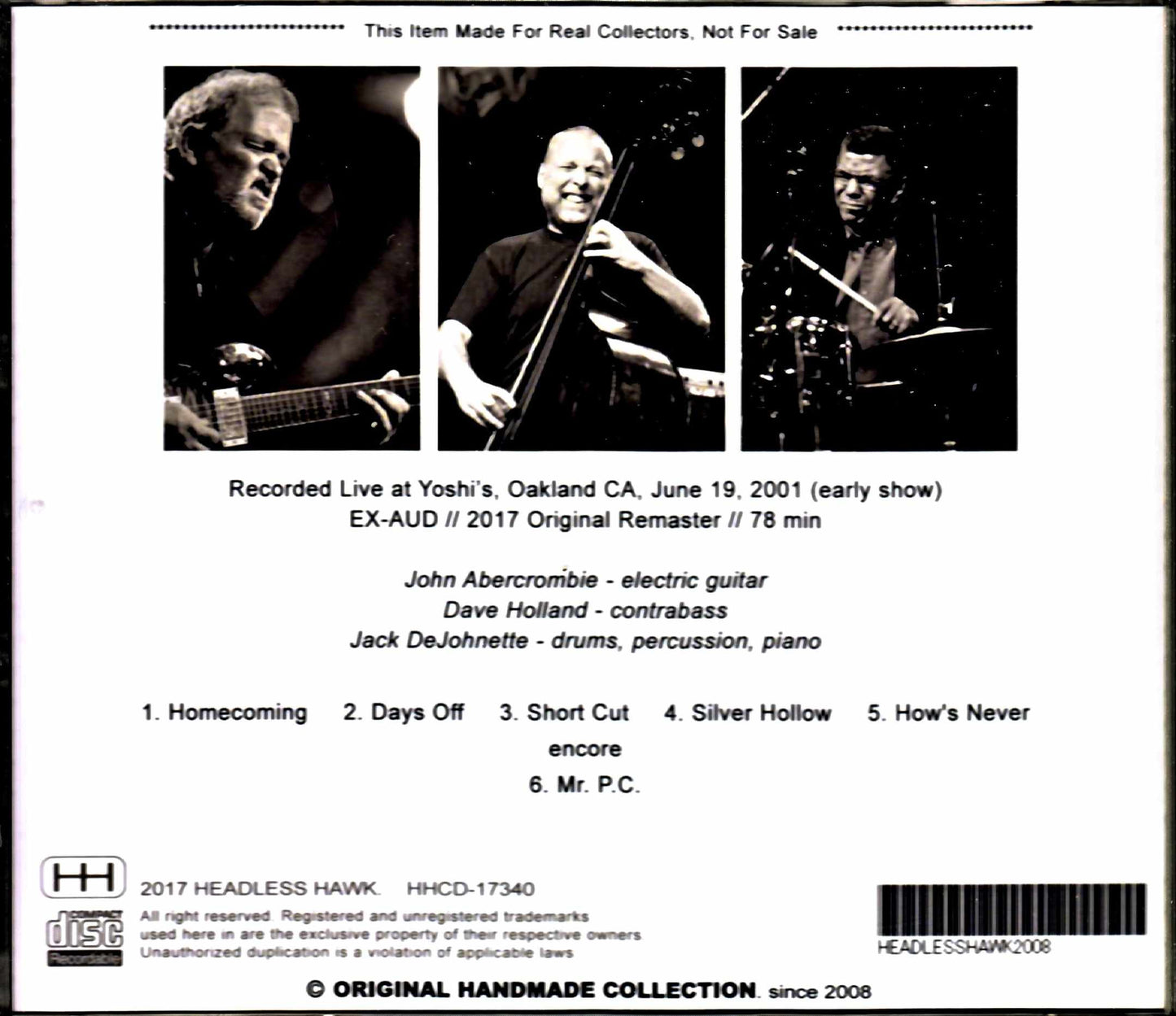 Gateway John Abercrombie Jack DeJohnette Gateway/CA,USA 2001 Early Show Complete