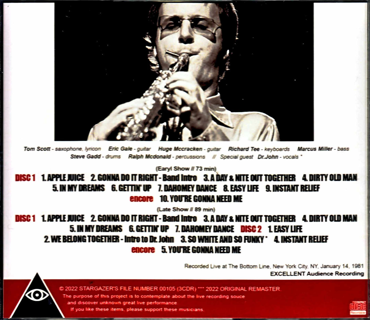 Tom Scott Richard Tee Marcus Miller Steve Gadd Dr. John Tom Scott Richard Tee/NY,USA 1981 2Shows