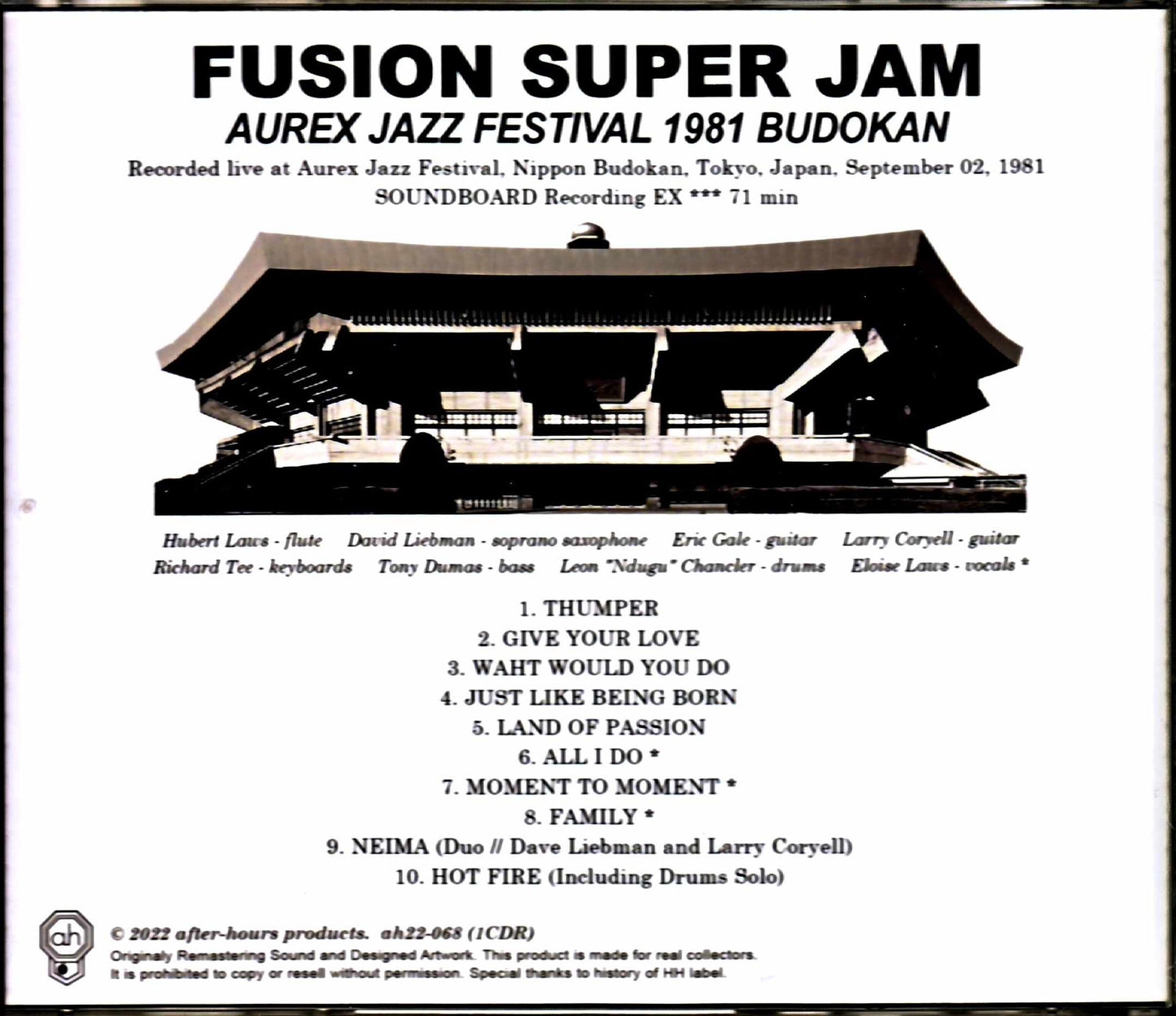 Various Artists Fusion Super JamDave Liebman, Eric Gale, Larry Coryell/Tokyo, Japan 9.2.1981