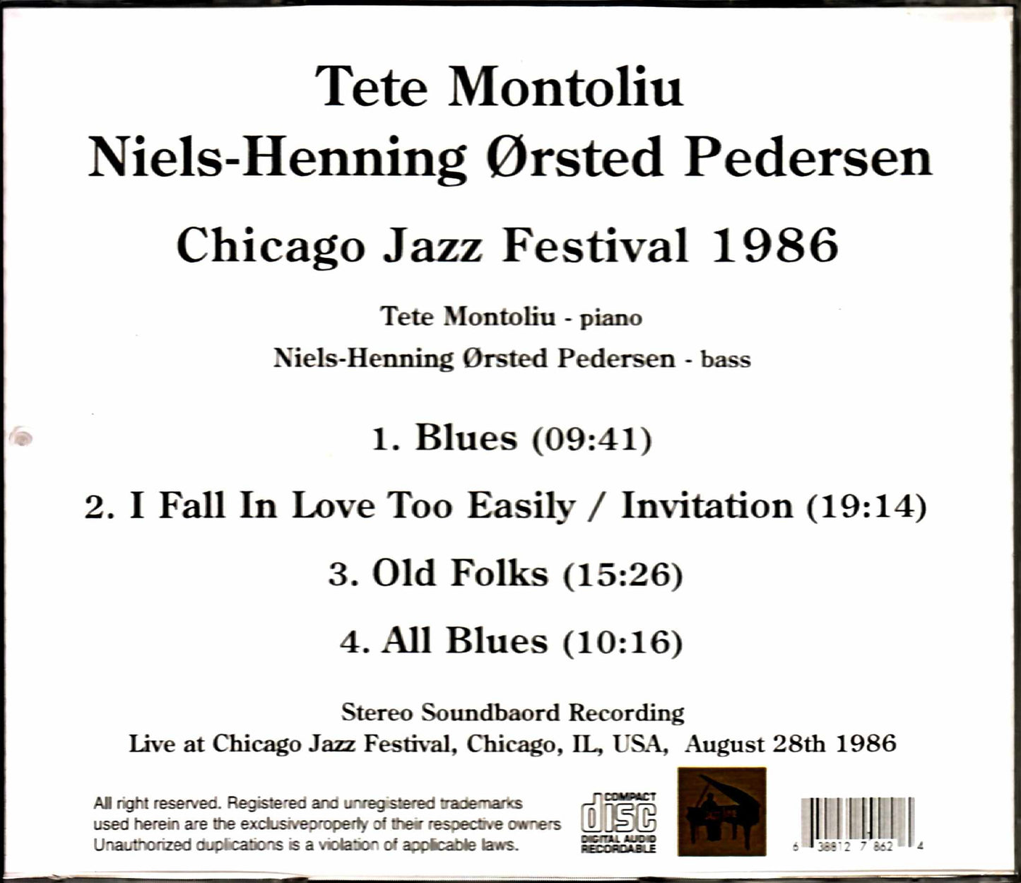 Tete Montoliu Niels-Henning Orsted Pedersen Tete Montoliu/IL,USA 1986
