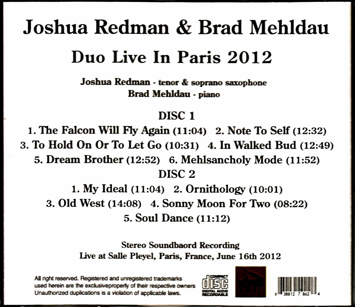 Joshua Redman Brad Mehldau Joshua Redman Brad Mehldau/France 2012 Complete