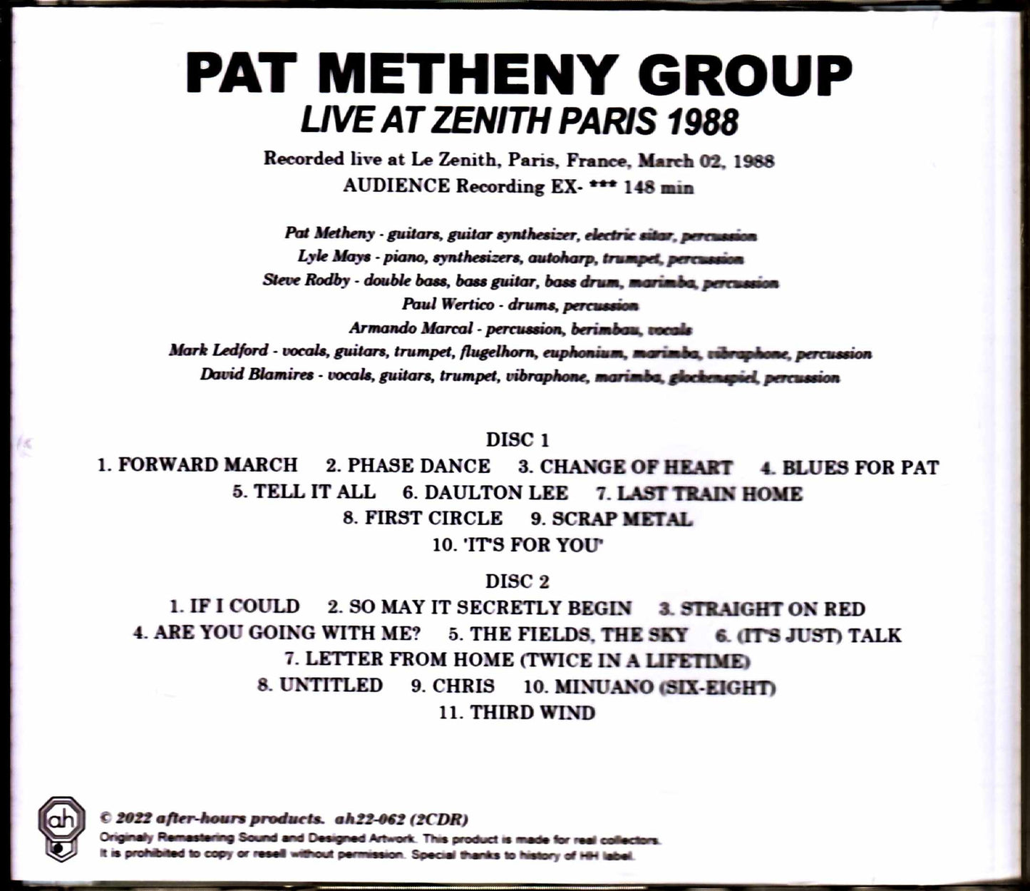 Pat Metheny Group Lyle Mays Pat Metheny Lyle Mays/France 1988 Complete