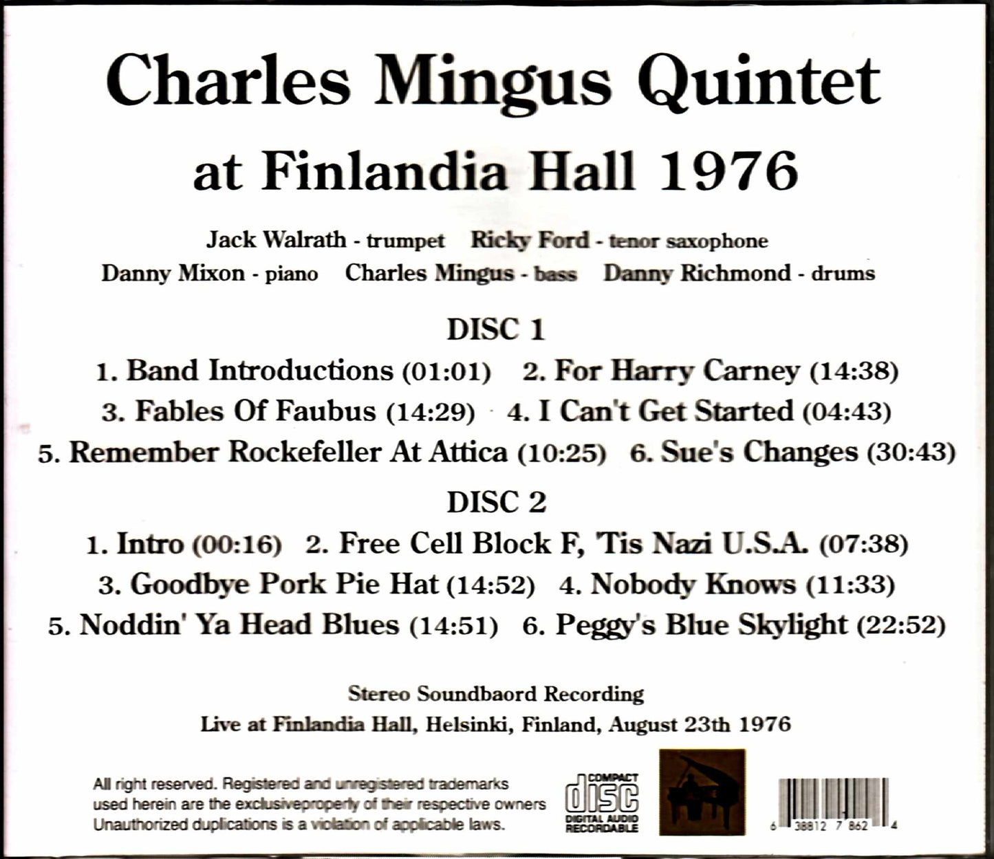 Charles Mingus Quintet Charles Mingus/Finland 1976