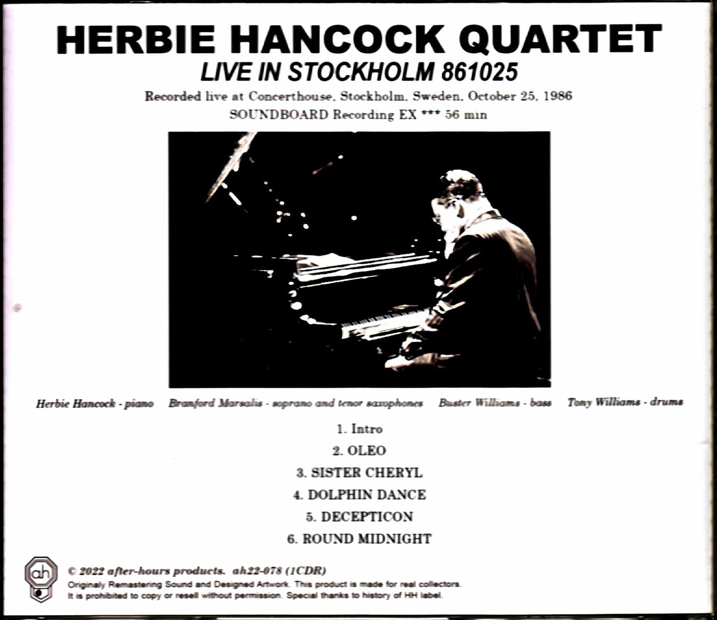 Herbie Hancock Quartet Branford Marsalis, Buster Williams, Tony Williams Herbie Hancock/Sweden 1986