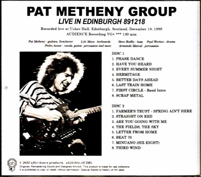 Pat Metheny Group Lyle Mays Pat Metheny Lyle Mays/Scotland,UK 1989 Complete