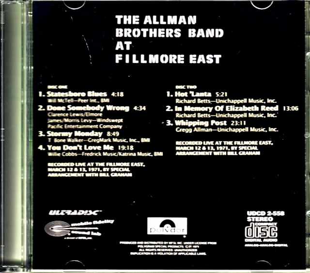 Allman Brothers Band Allman Brothers Band/at Fillmore East Mobile Fidelity CD