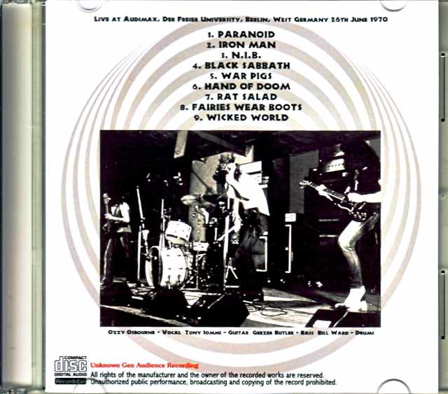 Black Sabbath Black Sabbath/West Germany 1970 Unknown Gen Audience Recording