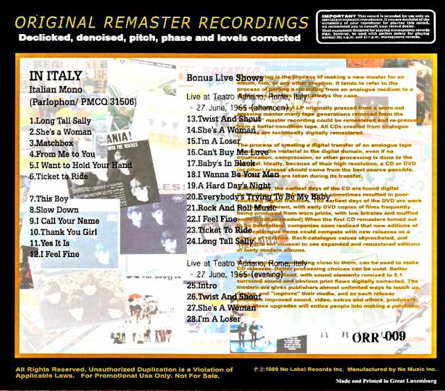 Beatles/Italy 1965 In Italy Analog Original Remastered