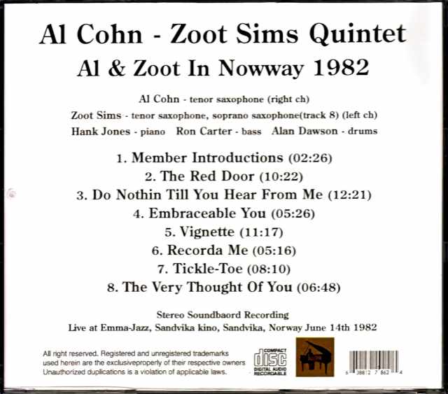 Al Cohn Zoot Sims Quintet Hank Jones,Ron Carter Al Cohn Zoot Sims/Norway 1982