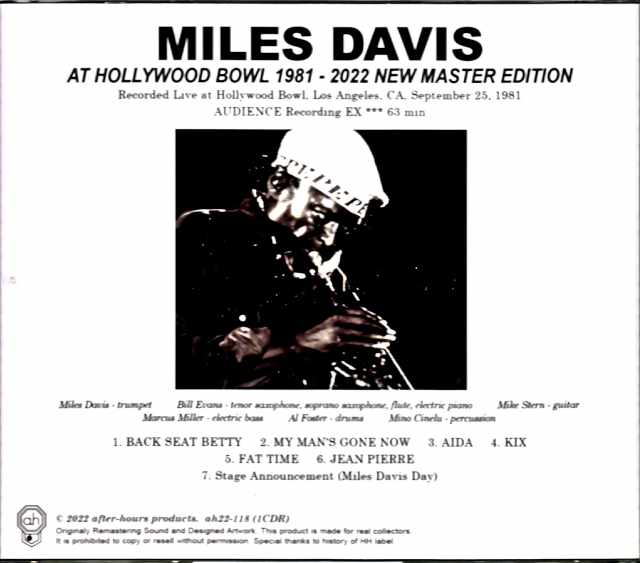 Miles Davis Bill Evans, Mike Stern Miles Davis Bill Evans/CA,USA 9.25.1981 New Master Edition