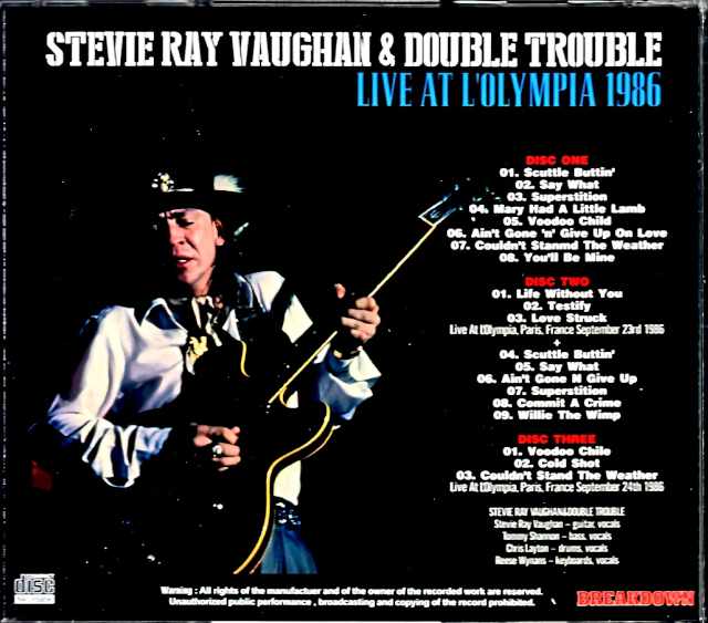 Stevie Ray Vaughan & Double Trouble Stevie Ray Vaughan/France 1986 2Days