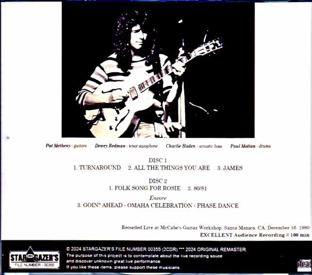 Pat Metheny Quartet Charlie Haden, Paul Motian/CA, USA 1980