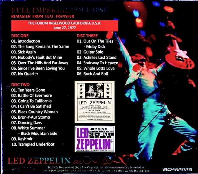 Led Zeppelin / Final Day of Los Angeles Consecutive Shows CA,USA 6.27.1977 Flat Transfer Remaster