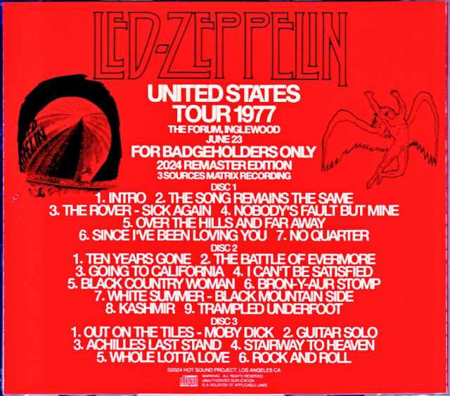 Led Zeppelin / Inglewood CA,USA 6.23.1977 Complete 3Source Matrix Edition