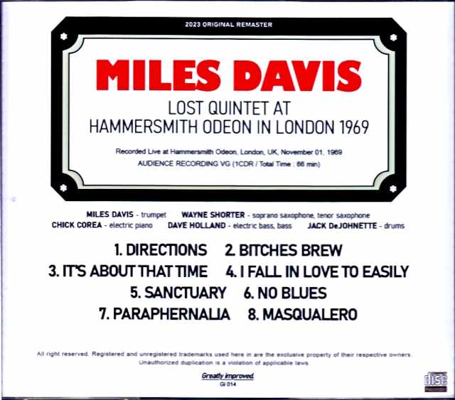 Miles Davis Wayne Shorter, Chick Corea, Dave Holland/London, UK 1969 Upgrade