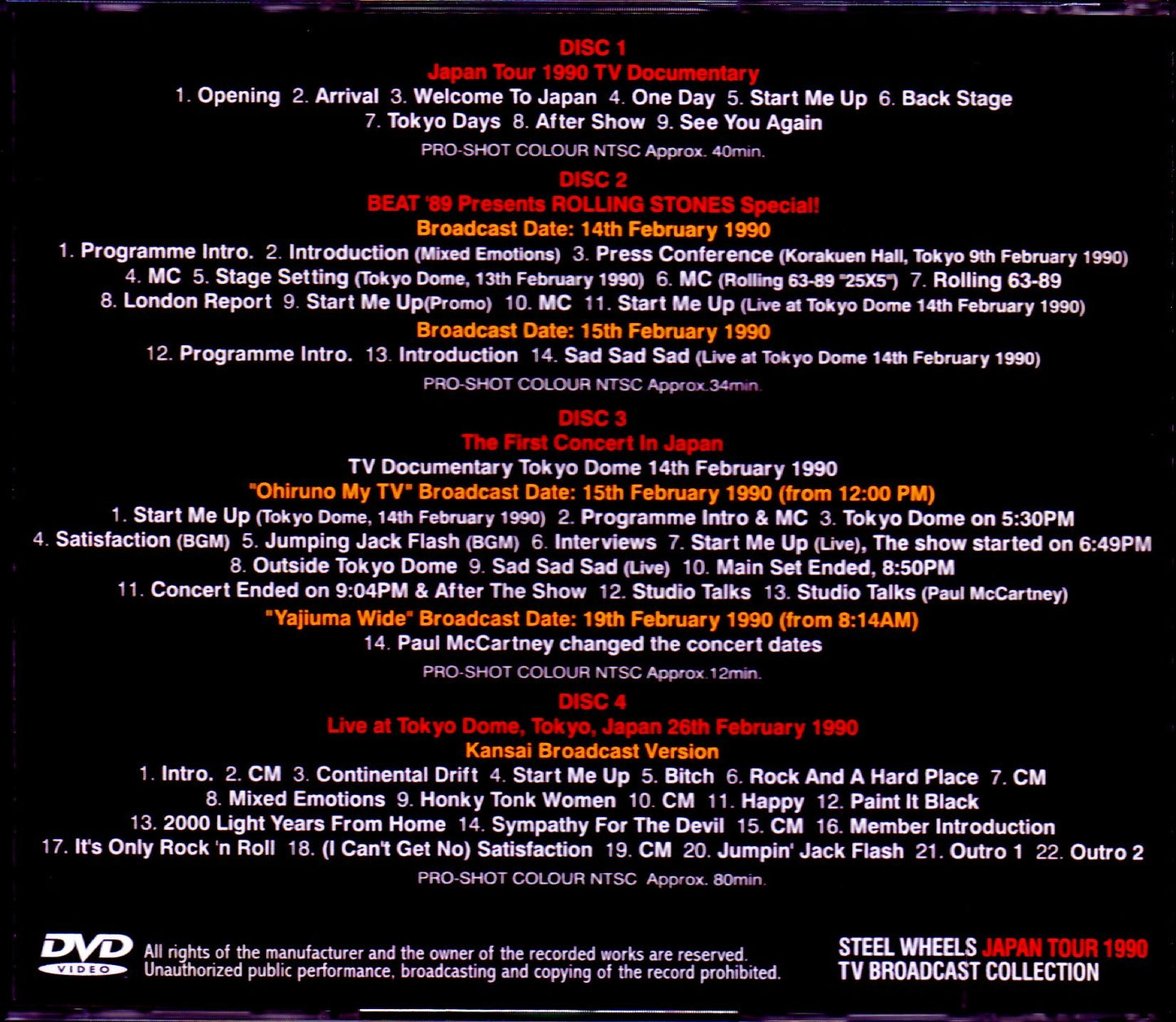 Rolling Stones/Japan Tour Collection 1990 TV Broadcast Collection