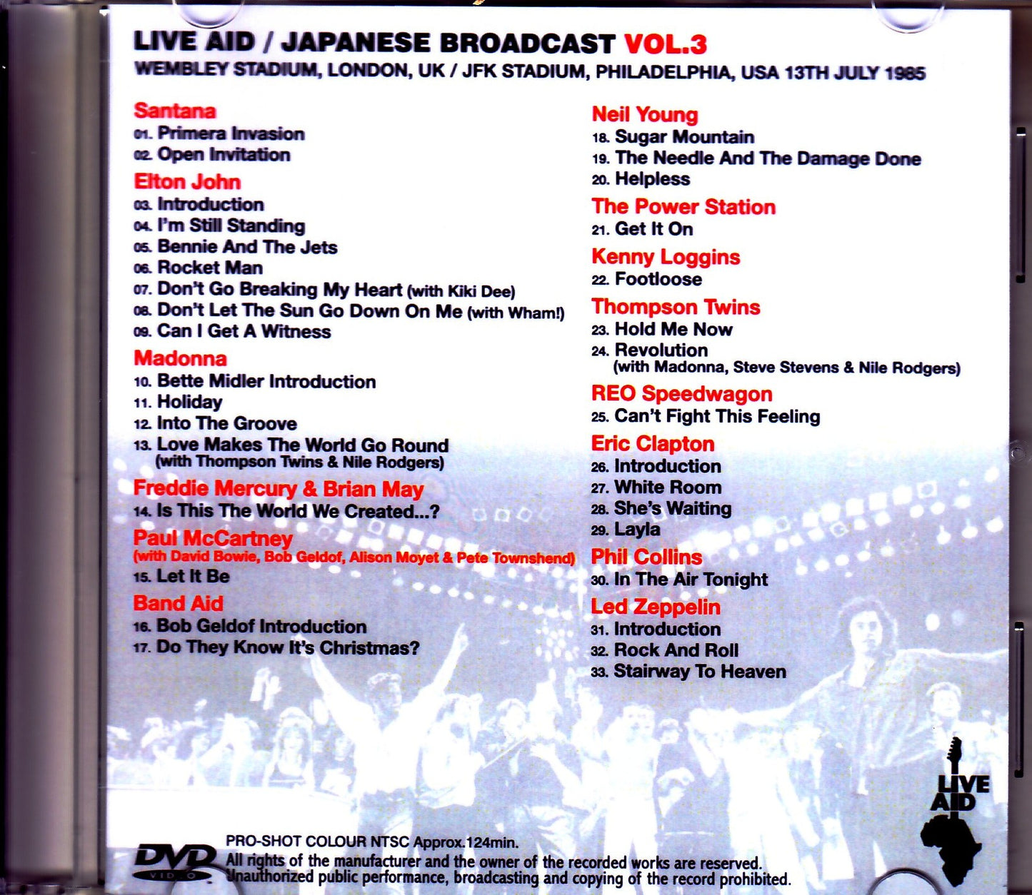 Varuous Artists Santana,Elton John,Madonna,Paul McCartney,Eric Clapton/PA,USA 1985 Japanese Broadcast Ver. Vol.3