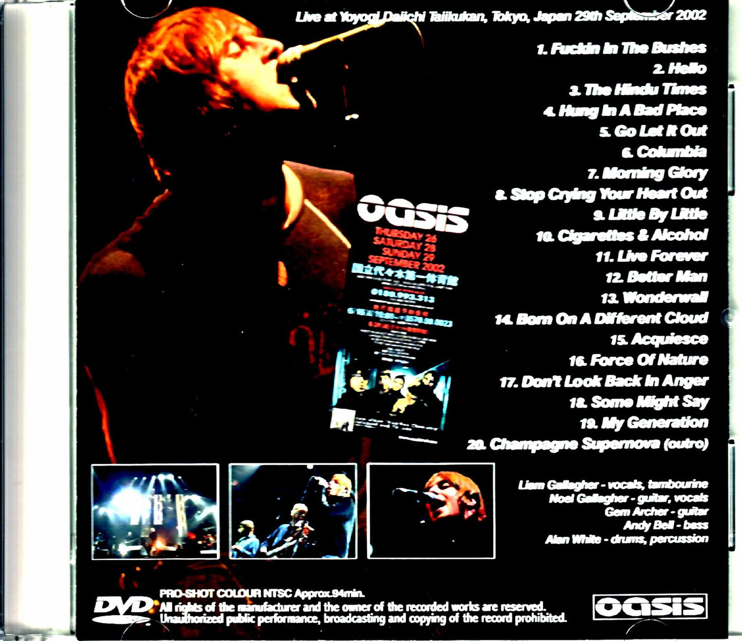 Oasis/Tokyo,Japan 9.29.2002 Apology VHS Last day in Yoyogi