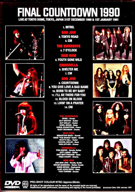 Bon Jovi Cinderella Skid Row Quireboys Bon Jovi Cinderella/Countdown Live 1990 Tokyo, Japan 1990-1991 Upgrade