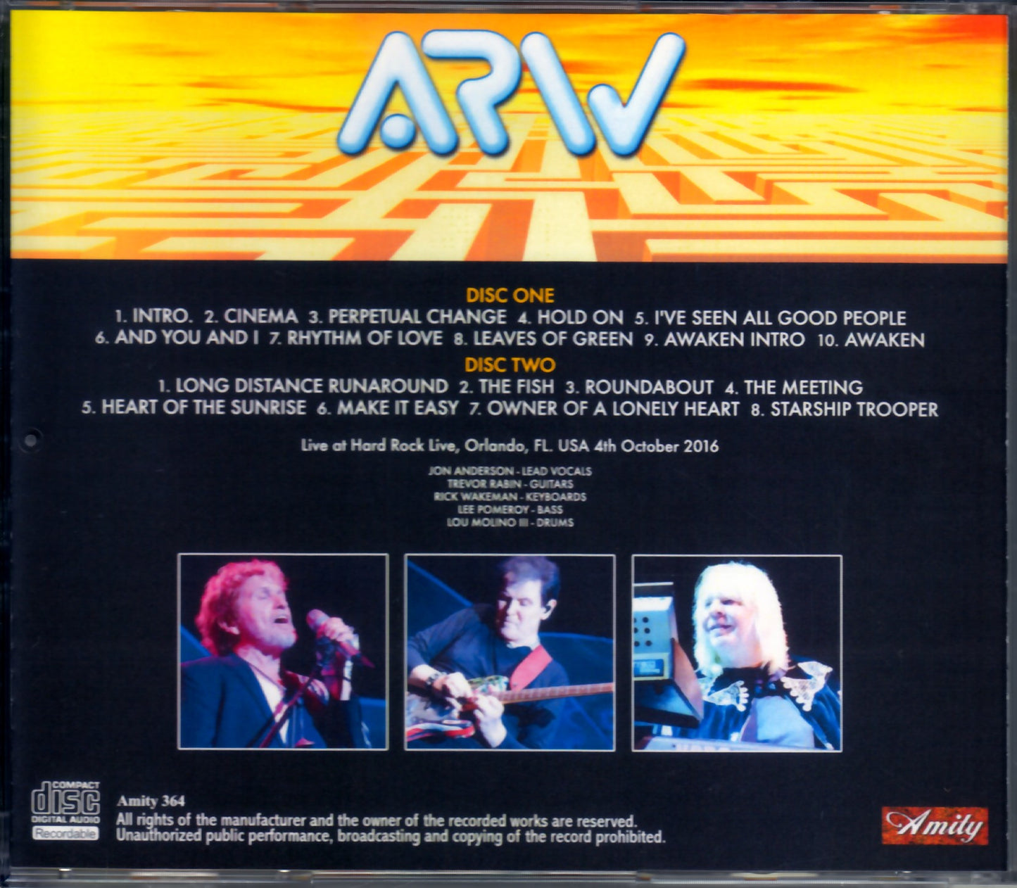 ARW Jon Anderson Trevor Rabin Rick Wakeman/FL,USA2016