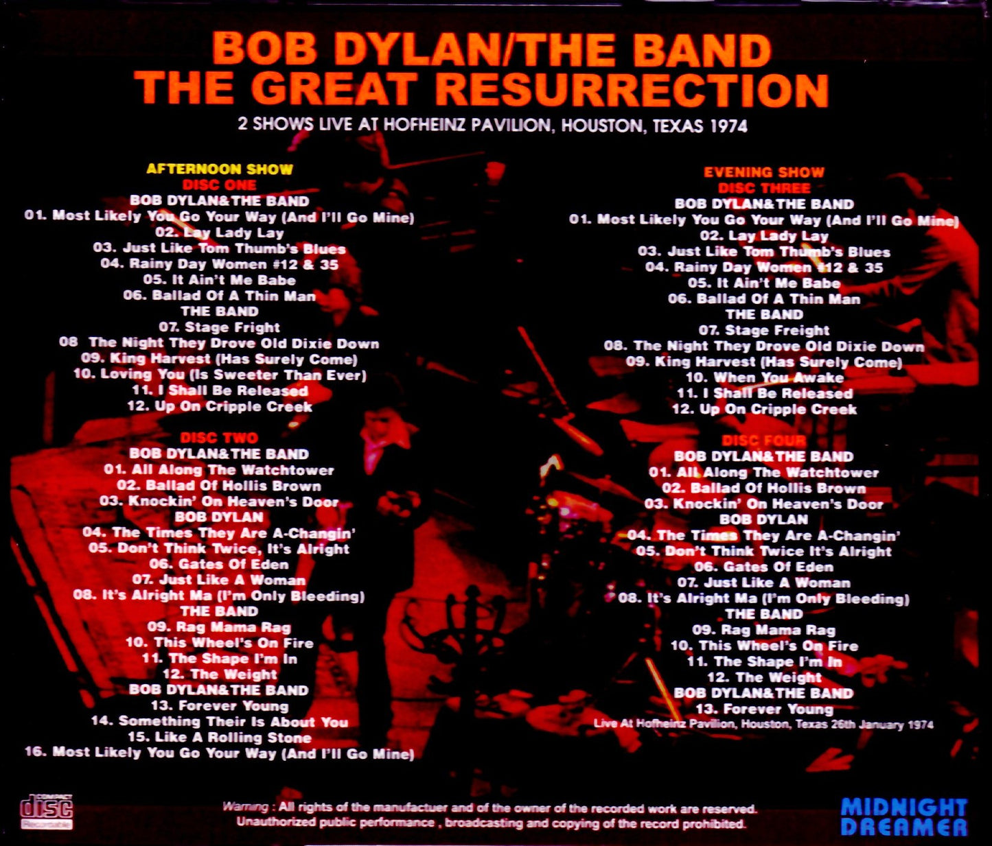 Bob Dylan/TX,USA 1974 2 Shows