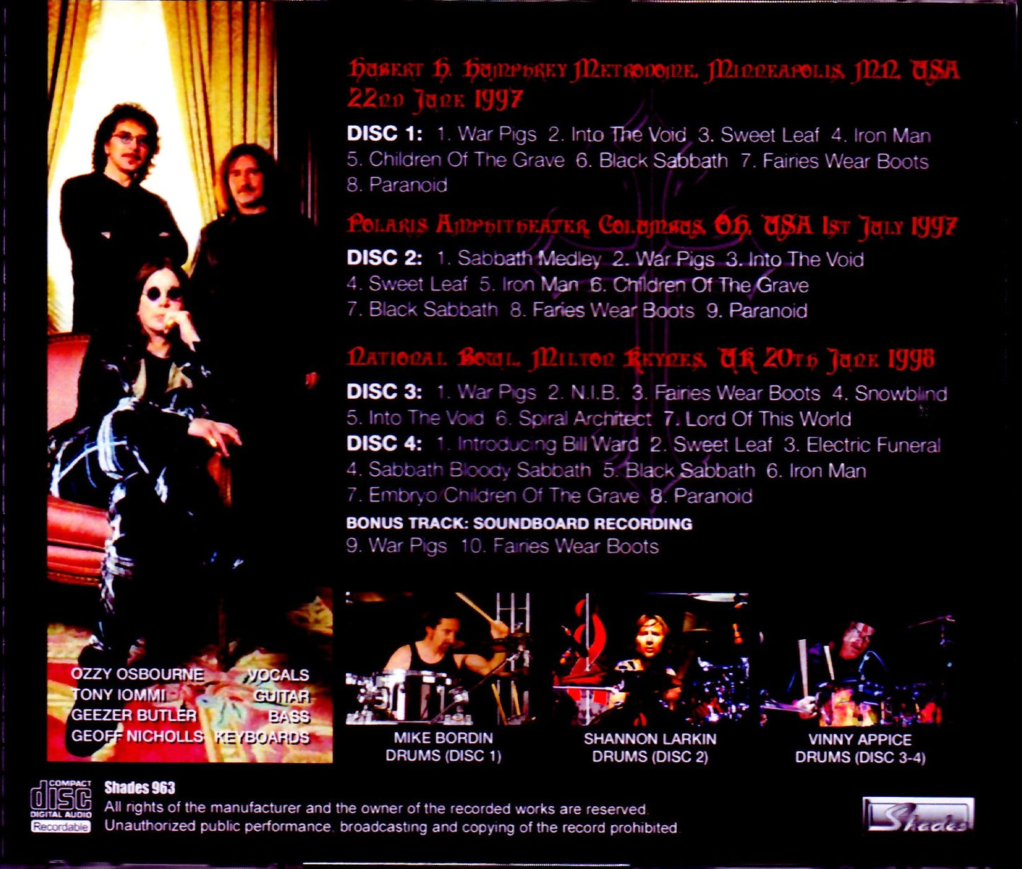 Black Sabbath/Ozzy Fest 1997-1998 & more